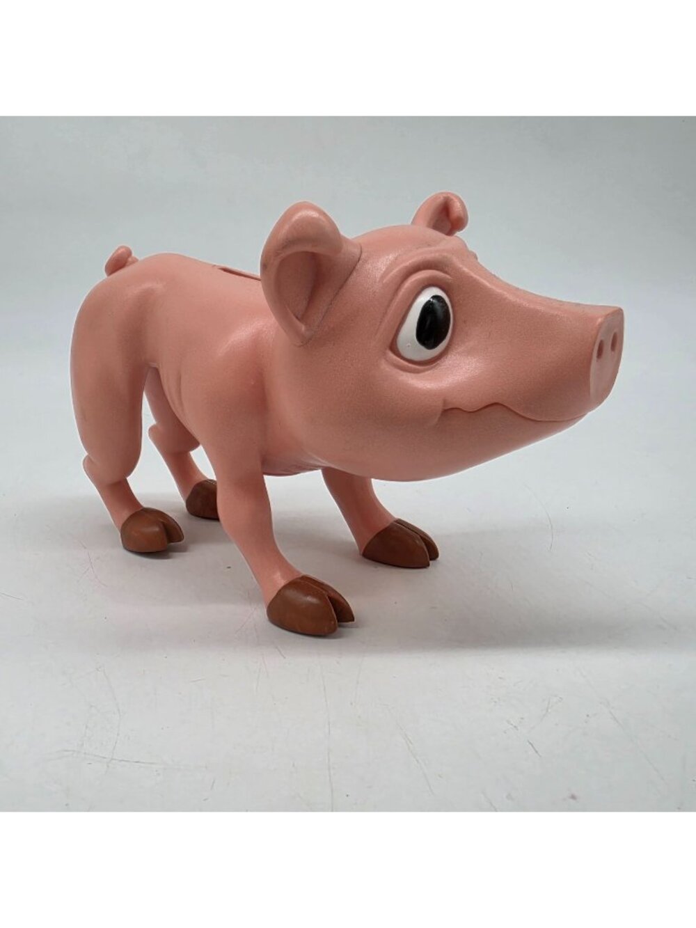 Starving Pig Pink Piggy Bank Figurine Coin Slot Plastic Brown Hooves Cartoon 6"